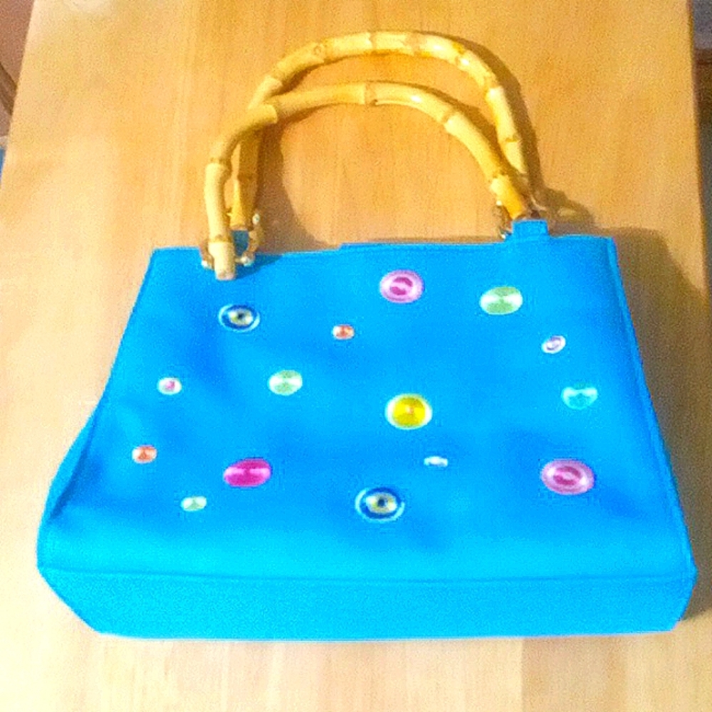 Turquoise Tianni Embellished Handbag with Structured Design